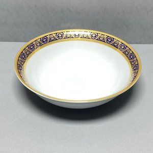 Vintage Sorelle 9" Round Vegetable Bowl  SZE1 Cobalt Blue Band Gold Scrolls